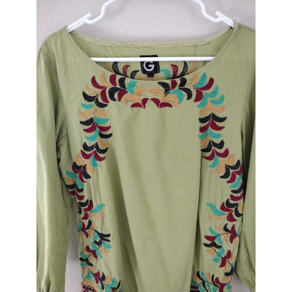 Bohemian Tunic Top Blouse Women's Size 14 Green Multicolor Floral Embroidered - Picture 5 of 11